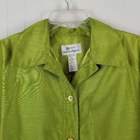 Da Rue Drapers & Damon Womens Button Blouse Size 14 Shiny Green Layer Vintage - Picture 3 of 8